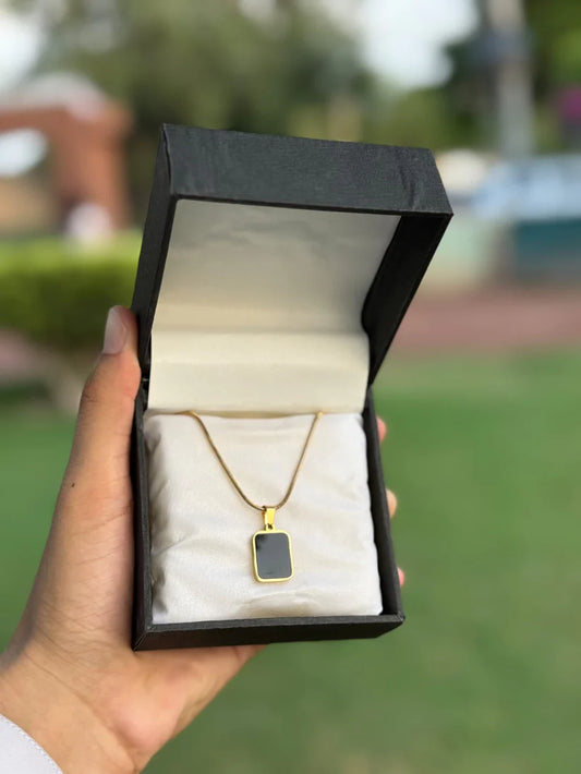 Double side onyx Pendant Necklace With Stainless Steel Chain for Men