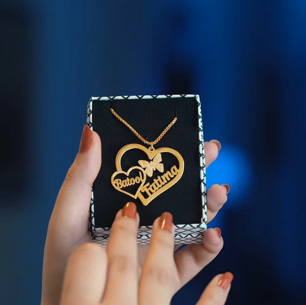 Beautiful Customize Name Heart Necklace 24k Gold Plated